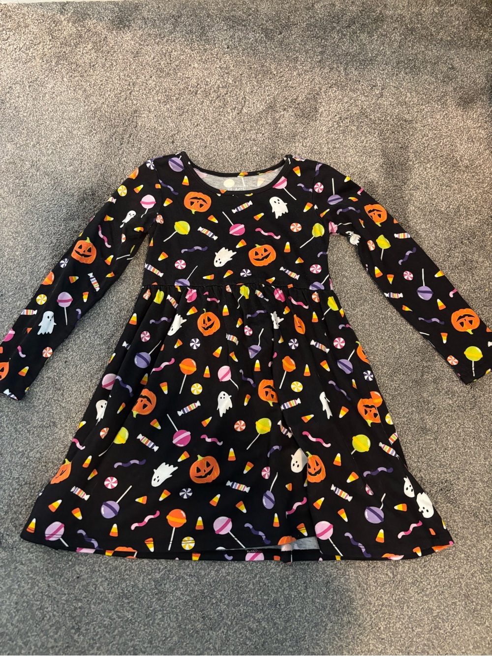 The Children's Place Black Halloween Candy & Pumpkin Print Dress